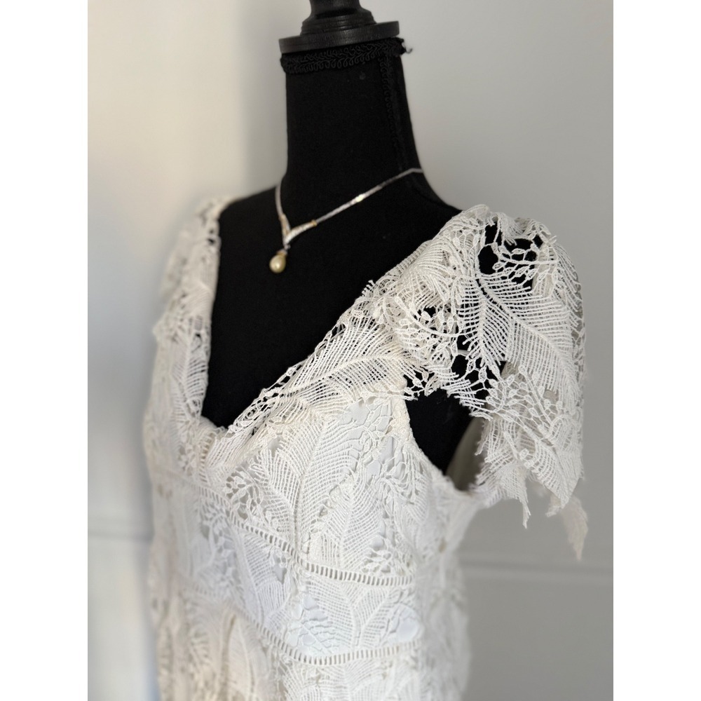 Motherhood Maternity boho‎ Lace Midi Dress Flutter Sleeve ivory off White M - Picture 2 of 12